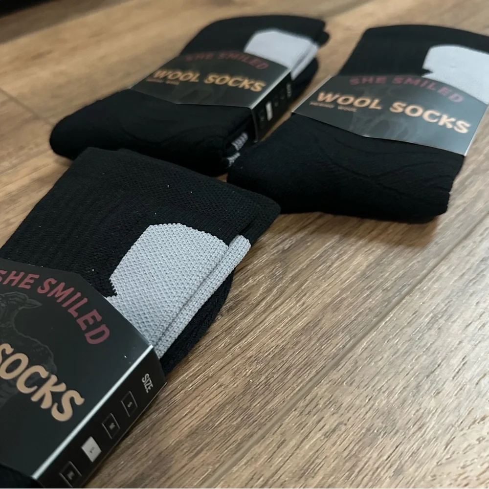 NEW!! Wool Socks Bundle, 3 Pairs, Black, Merino Wool, Thermal Wear, Hiking, L